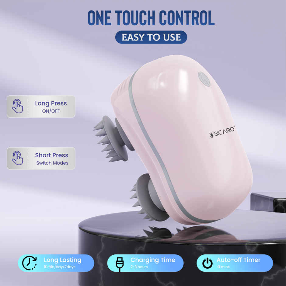 Sicaro RP202 Relax Pro Rechargeable Scalp and Body Massager | 360 Degree Deep Massage Bristles | Pink