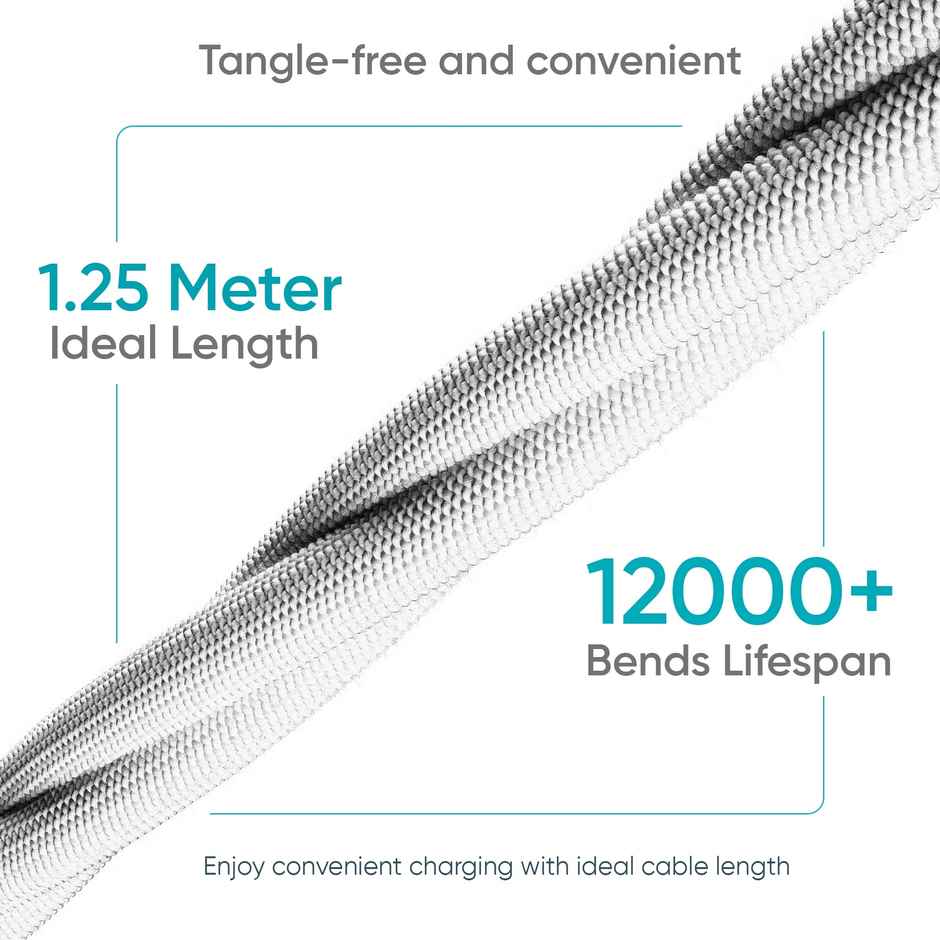 Ambrane Type-C to Lightning USB Cable | 1.25M | 22.5W Fast Charging | White