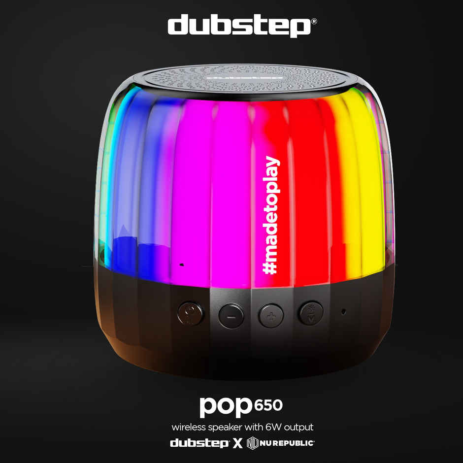 Dubstep Pop 650 Wireless Speaker With 15 Hrs Playtime | Multiple RGB Lights | 6 W Output - Black