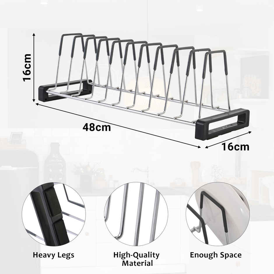 Kuber Industries Stainless Steel Plate Stand | 20 Inch Crockery Organizer | Silver & Grey