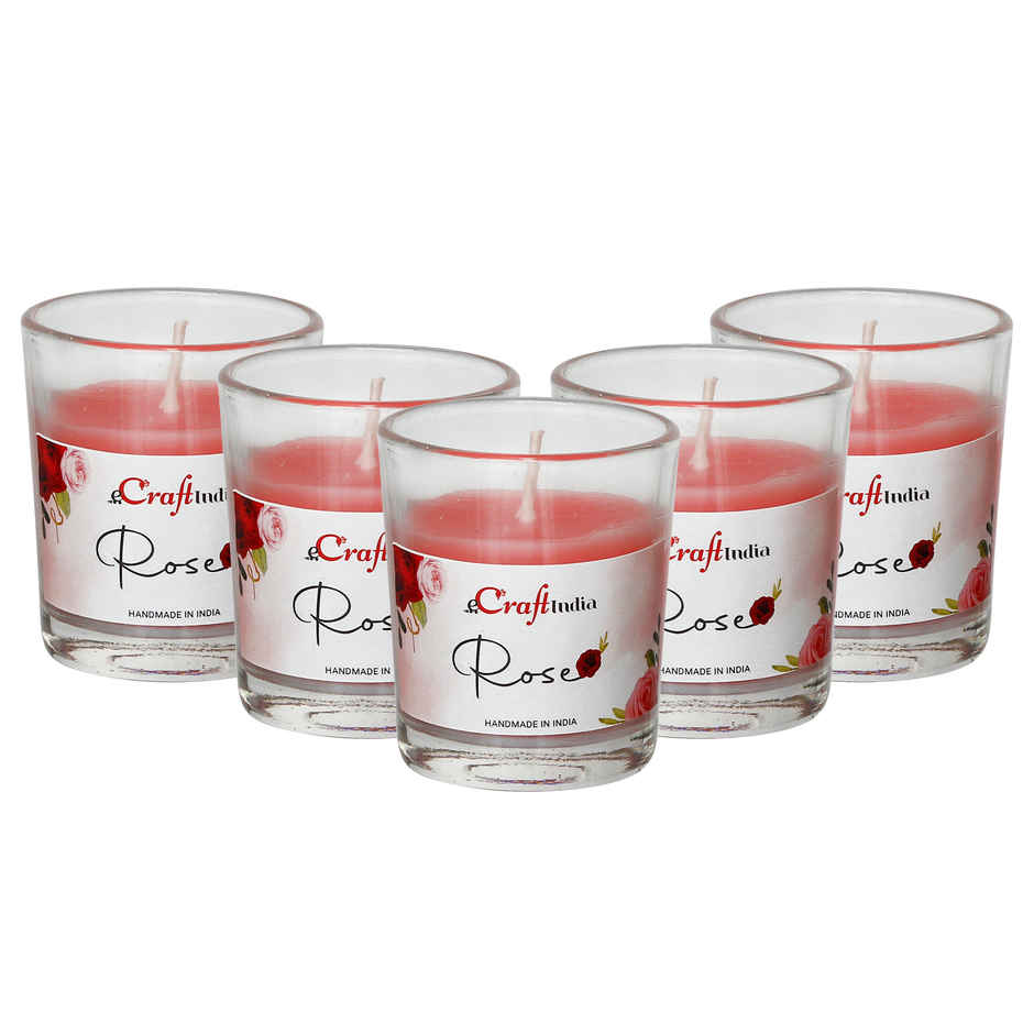 Glass Scented Candles | Rose | Pack of 5 | eCraftIndia