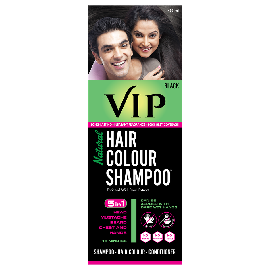 Vip Hair Color Shampoo Black For Men And Women - Family Pack