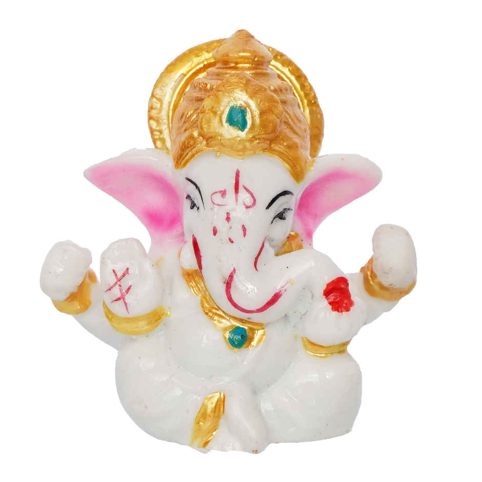 eCraftIndia White Lord Ganesha Idol with Golden Mukut