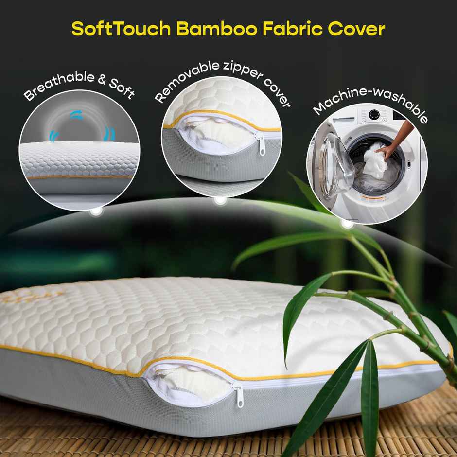 Sleepycat Marshmallow Pillow Medium Soft With Bamboo Fabric Zipper Cover -(Standard, 25X16 Inches)