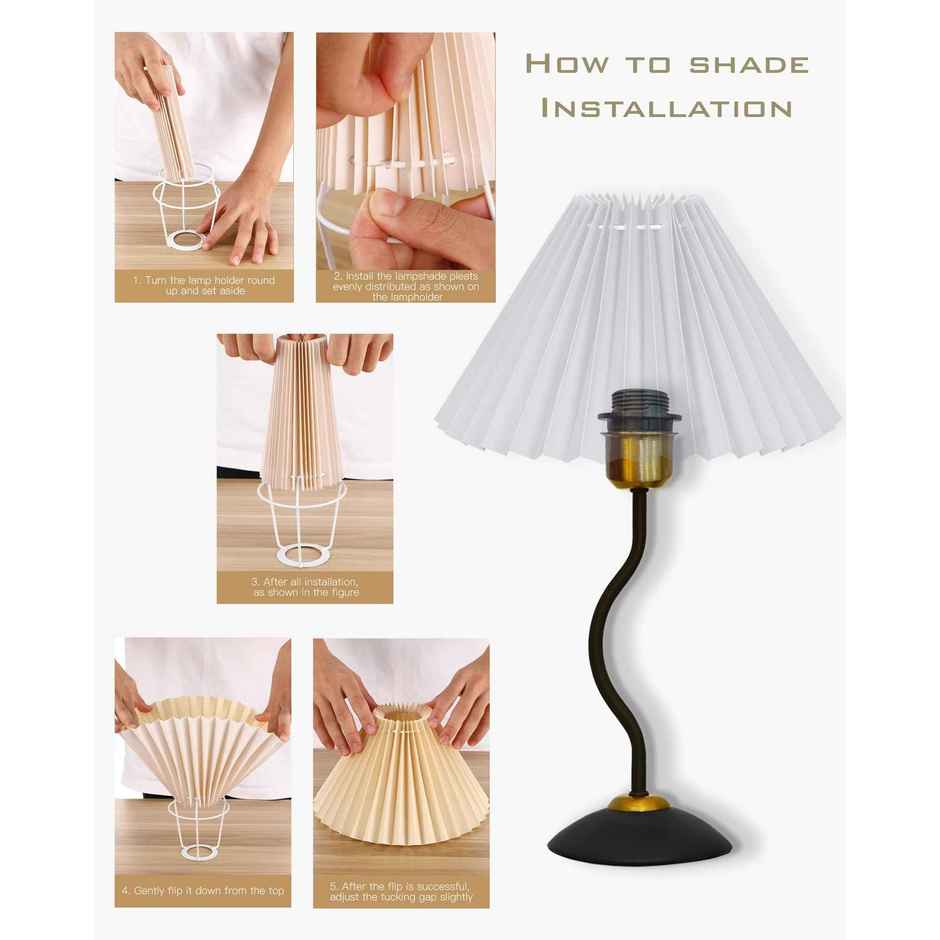 Homesake Matt Black Twister Metal Bedside Lamp | Pleated Off-White Shade | Modern Table Light