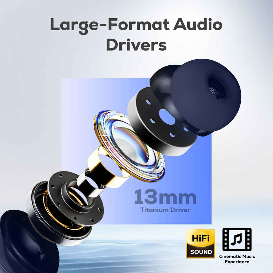 Truke Mega 12 Buds with 70H Playtime Leather Textured Finish Spatial Audio 13mm Drivers Indigo Blue