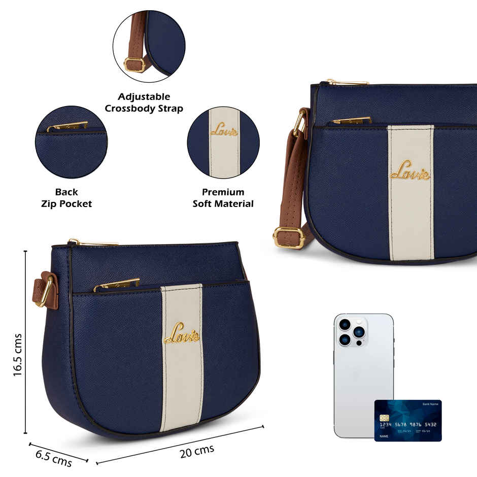 Lavie Women's Colourblock Spade Crossbody Sling Bag | Ladies Purse Handbag | Navy Blue