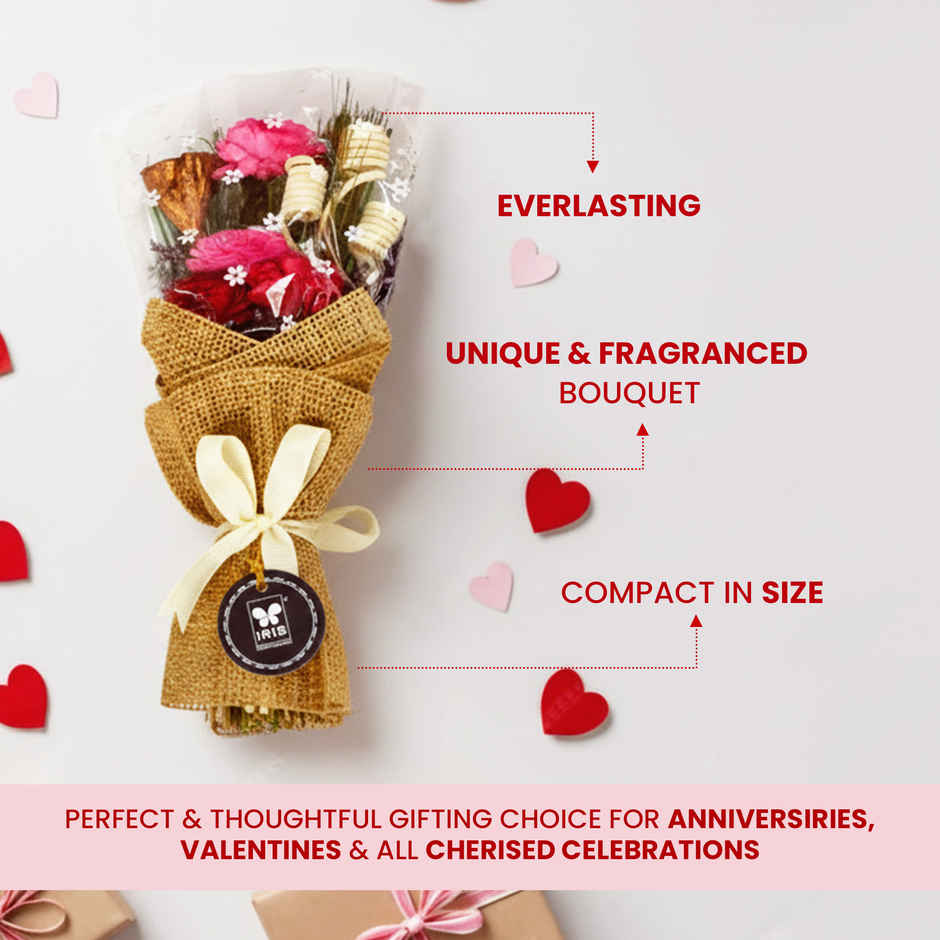 Rose Dry Flower Bouquet with Free Fragrance Spray | Ideal for Gifting | IRIS