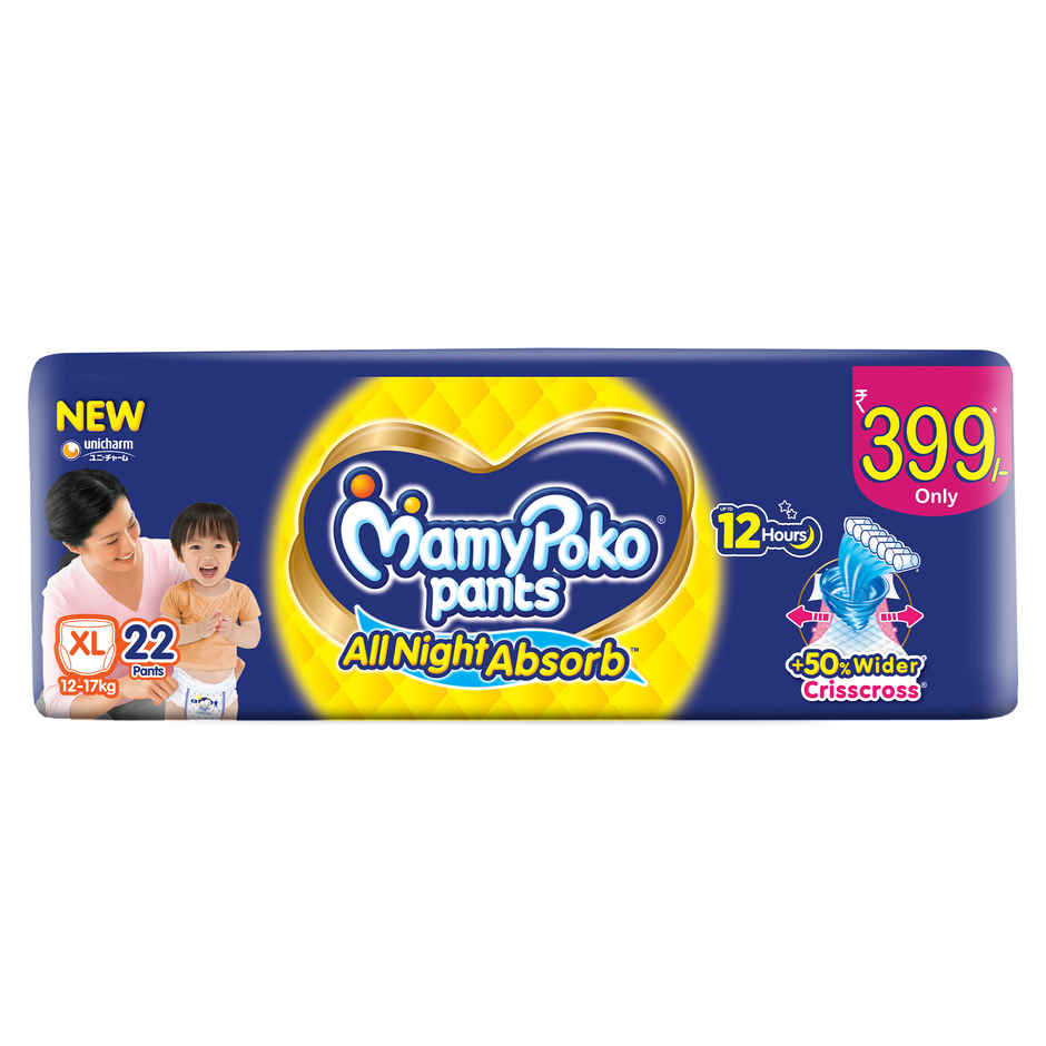 Mamypoko Standard All Night Baby Diapers | Pant Style | XL | 22 pcs
