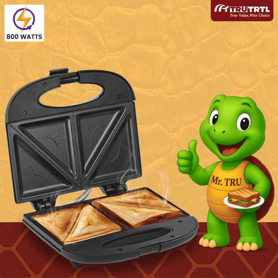 truTRTL Smart Toast Electric Sandwich Maker with Non-Stick Die Cast Aluminium Plates| 800W (Black)