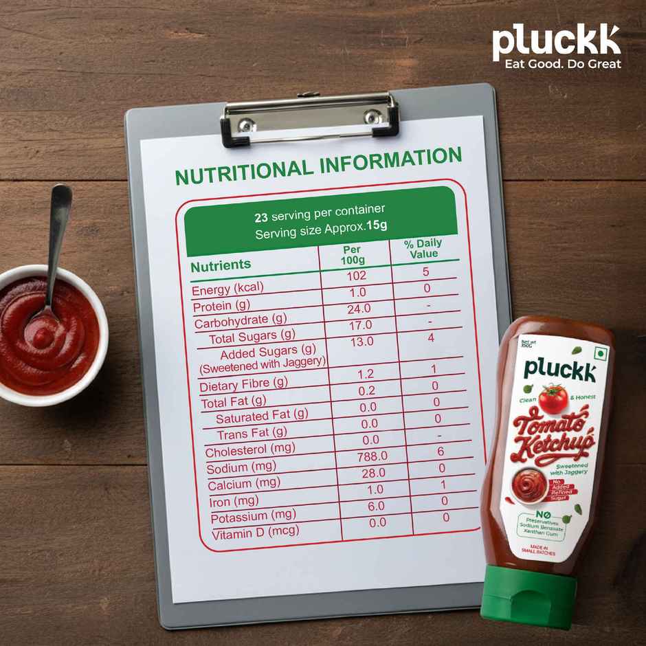 Pluckk Guilt-Free Tomato Ketchup - No Refined Sugar, No Preservatives, No Artificial Thickeners