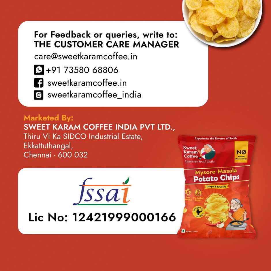 Sweet Karam Coffee Mysore Masala Potato Chips - No Palm Oil Combo 