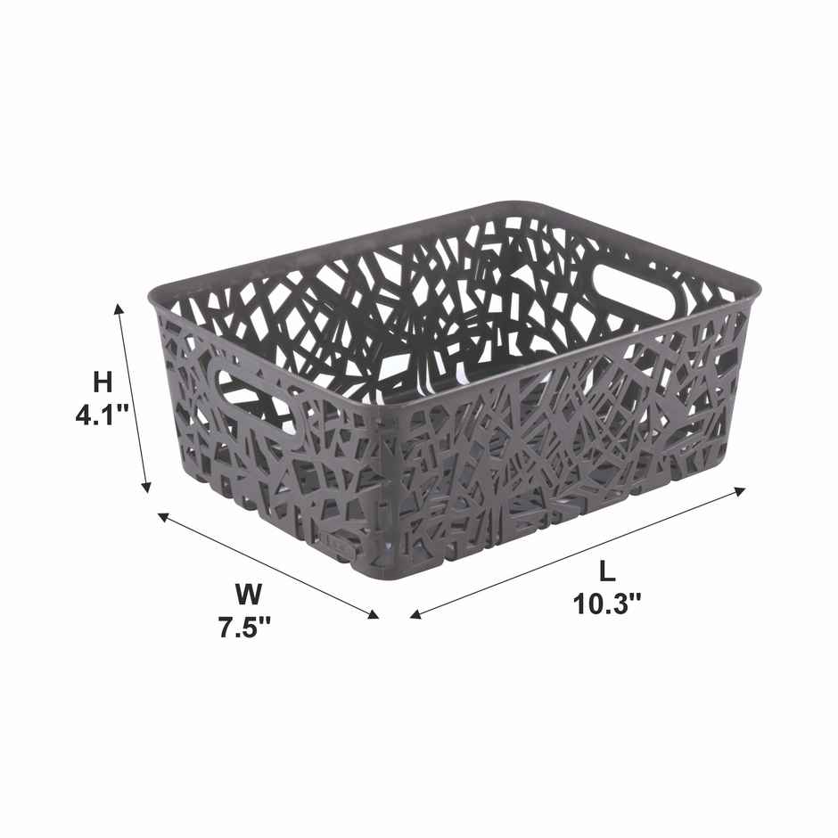 Flair Zig Zag Plastic Multi Purpose Storage Basket, 1 Pc Small, (Gray)