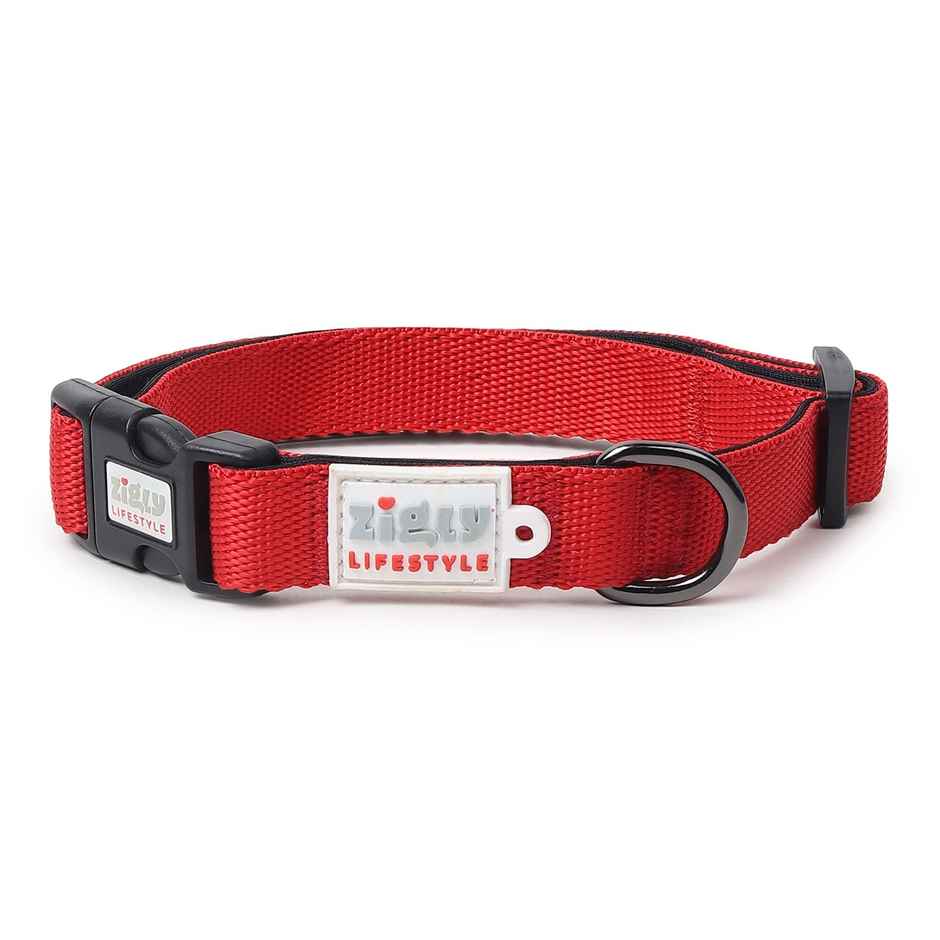 Zigly Padded Dog Collar | Suitable for Puppies & Small Breeds | Red - S