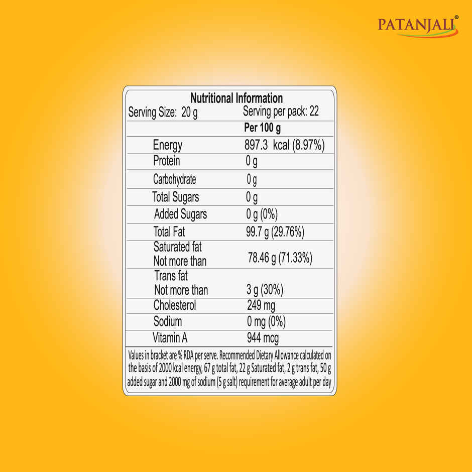 Patanjali Rich Cow Ghee Tetra Pack - Danedar, Rich Aroma, Cow Ghee