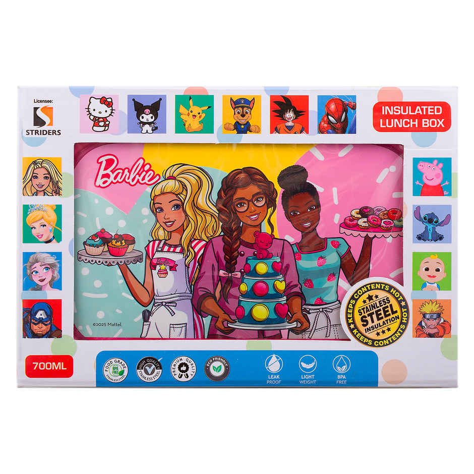 Striders Barbie Single Compartment Lunch Box With Cutlerys Multicolor | 310 ml