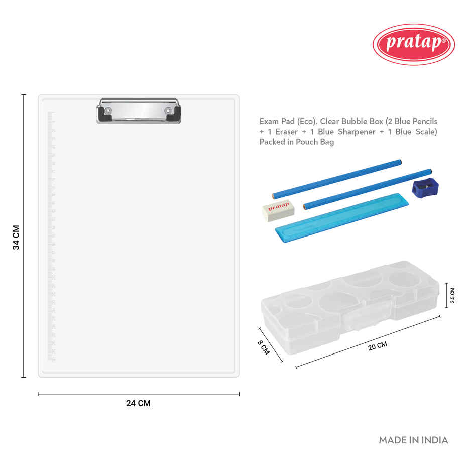 PRATAP Eco Exam Pad Set With Bubble Box & Stationery In Pouch Bag