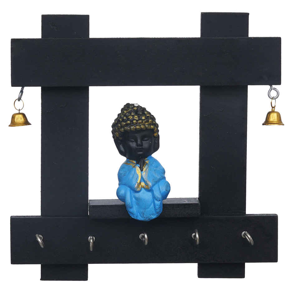 eCraftIndia Stylish Black and Blue Monk Buddha Wooden Key Holder