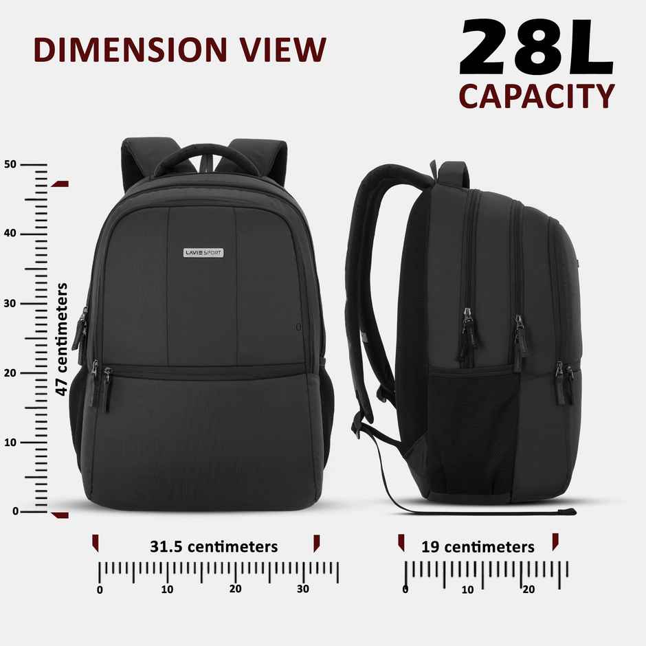 Lavie Sport Unisex Solid Polyester 28 L Padded Grab Handle Laptop Backpack | Black - 15.6 Inches