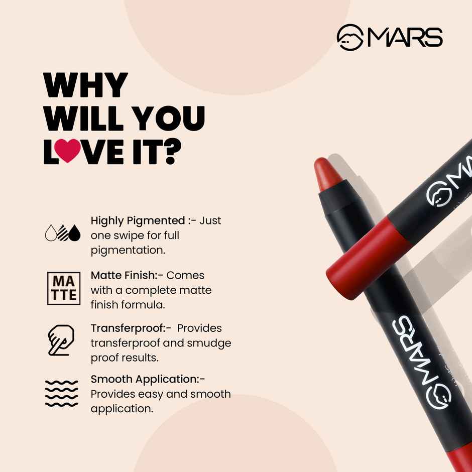 MARS Cosmetics Won't Budge Won't Smudge Lip Crayon - Smile Pease