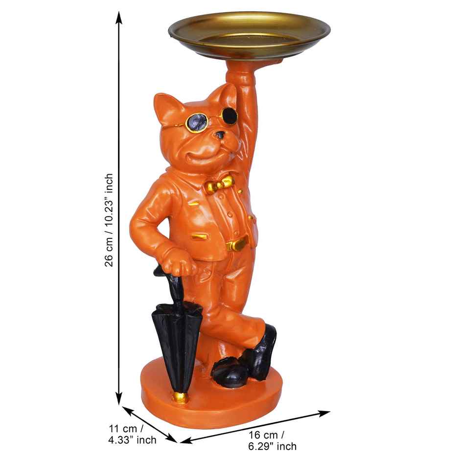 eCraftIndia Bulldog Statue in Glasses Holding Black Umbrella & Tray
