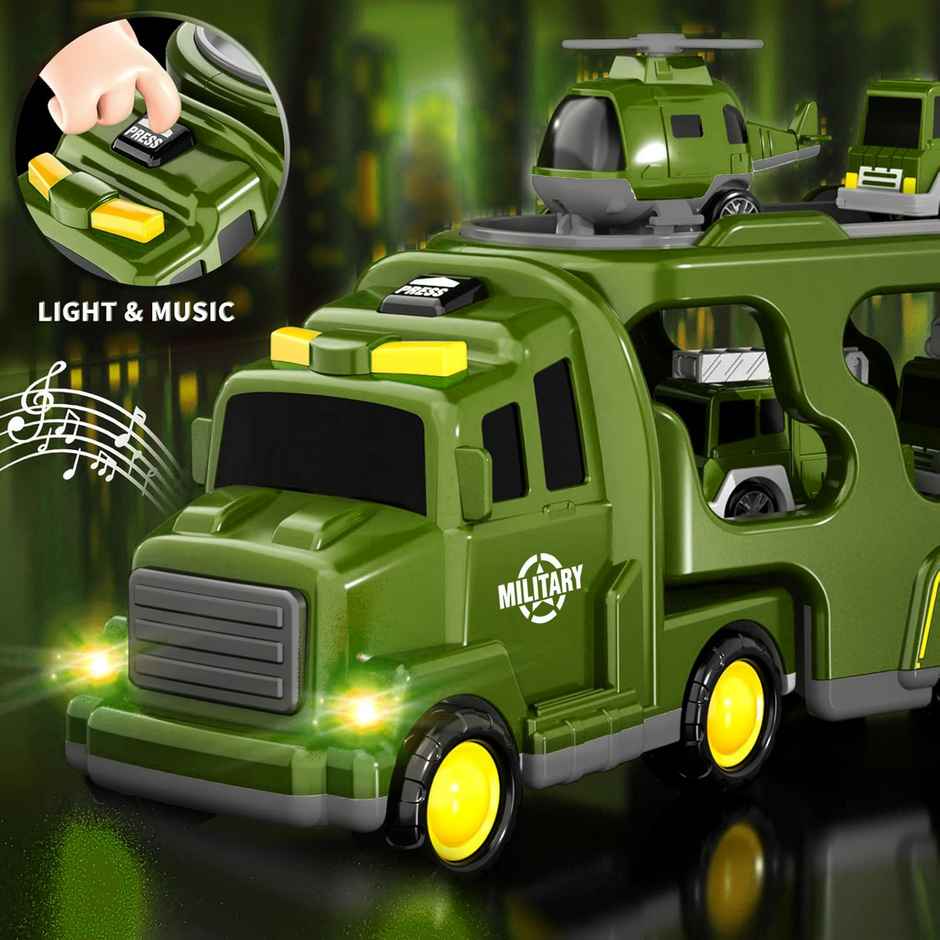Kidology Army Truck Toy | Friction Car with Light & Music | Kids Gift