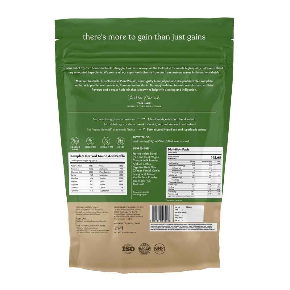 Cosmix No-Nonsense Plant Protein | Malnad Arabica Coffee | 24g Protein/Serve