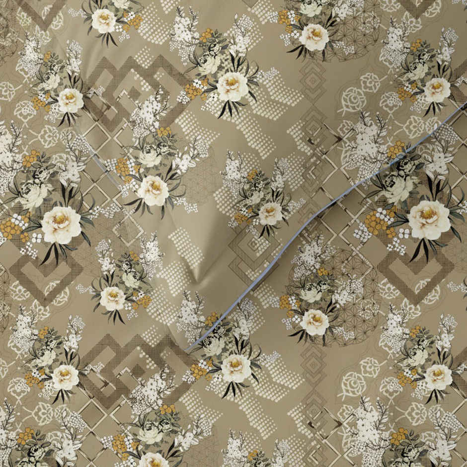 Raymond Home 120 GSM Hazel Floral Double Bedsheet with 2 Pillow Covers Beige