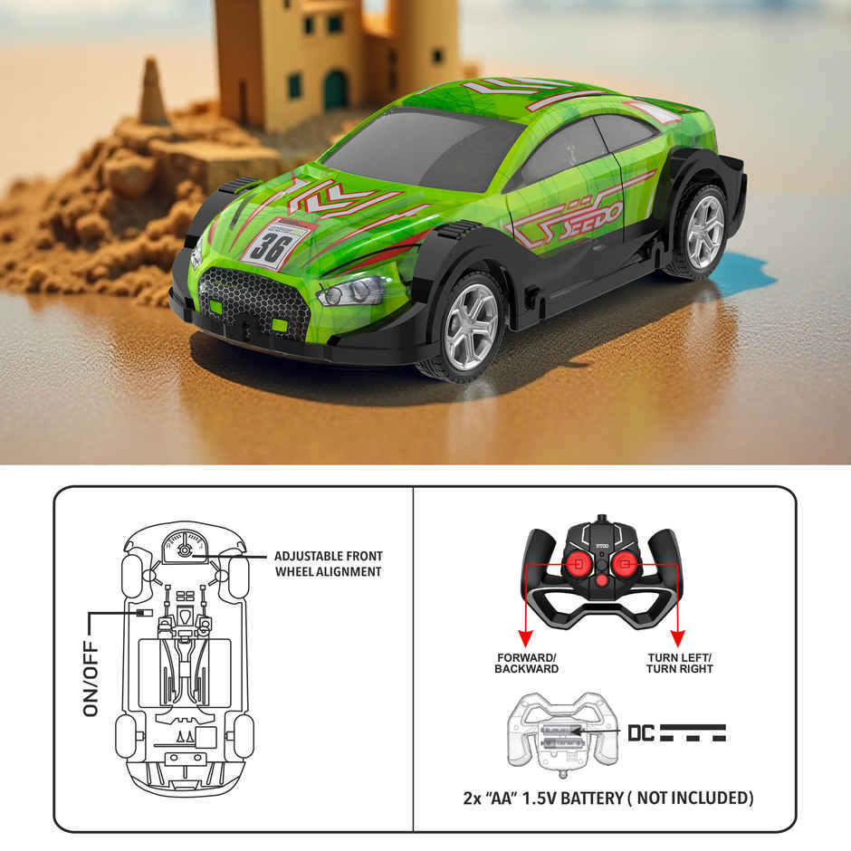 SEEDO Remote Control Car 1:24 , 27 MHz, USB Rechargeable, Fast Speed Dazzling Car | Green