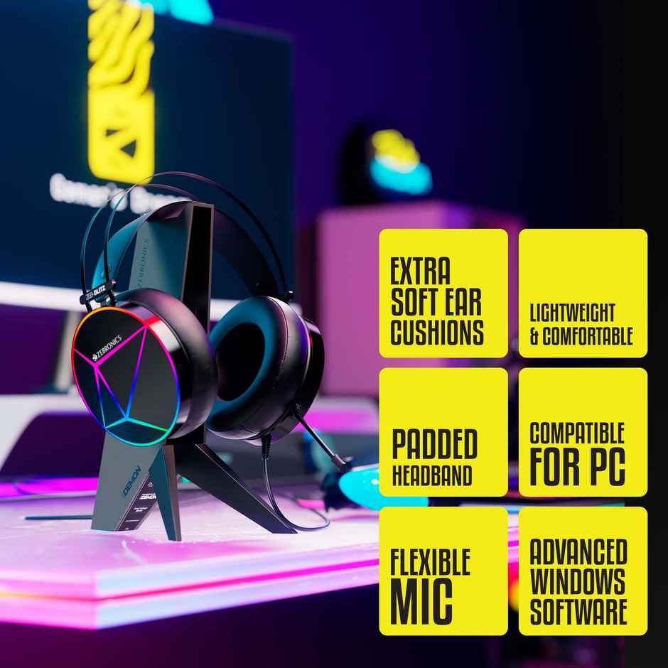 Zebronics Blitz Usb Gaming Wired On Ear Headphones With Mic & Dolby Atmos, Padded Cushions (Black)