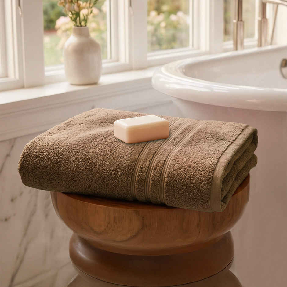 Home Elegance by My Trident Comfort Living Cotton Bath Towel | 28 in x 55 in | Coconut Shell