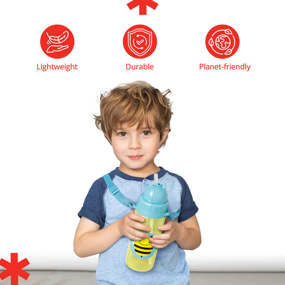 Skip Hop Zoo Kids Bottle, Flip-Top Straw, Leak-Proof, Toddler Sipper Cup, For Babies 12 M+, 385 ML