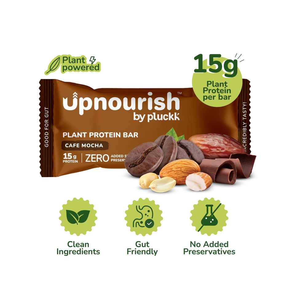 Pluckk Upnourish 15g Plant Protein | Cafe Mocha |No Added Sugar|No Added Preservatives|Good For Gut