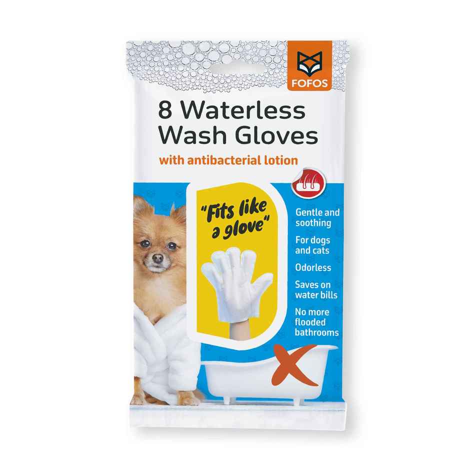FOFOS 8 Waterless Wash Gloves | Shampoo Infused Dog Wet Wipes and Cat Wipes | Full Body Pet Wipes