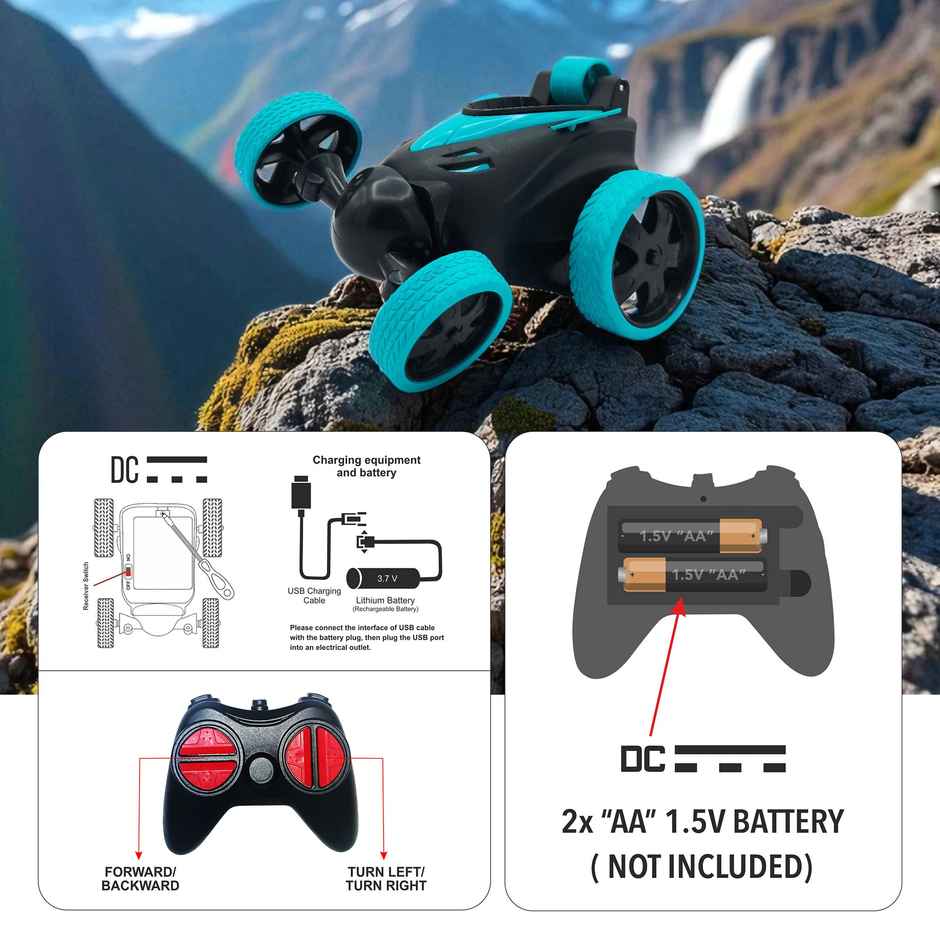 SEEDO Remote Control Car 1:24 , 27 MHz, USB Rechargeable, Fast Speed stunt Car | Turquoise Blue