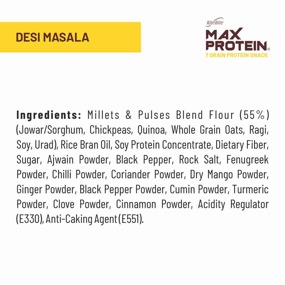 RiteBite Max Protein Desi Masala Multigrain Protein Chips | 20g Protein | 8g Fiber | Gluten Free