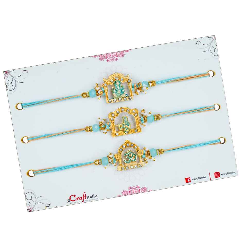 Religious Om Ganesha Krishna Designer Rakhis with Roli Chawal | Pack of 3 | Ganesh | Ecraftindia