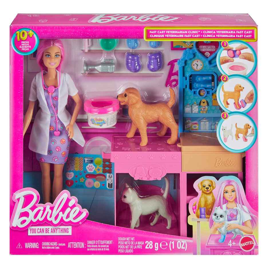 Barbie Fast Cast Veterinarian Clinic Playset with Pink Colored Hair Fashion Doll
