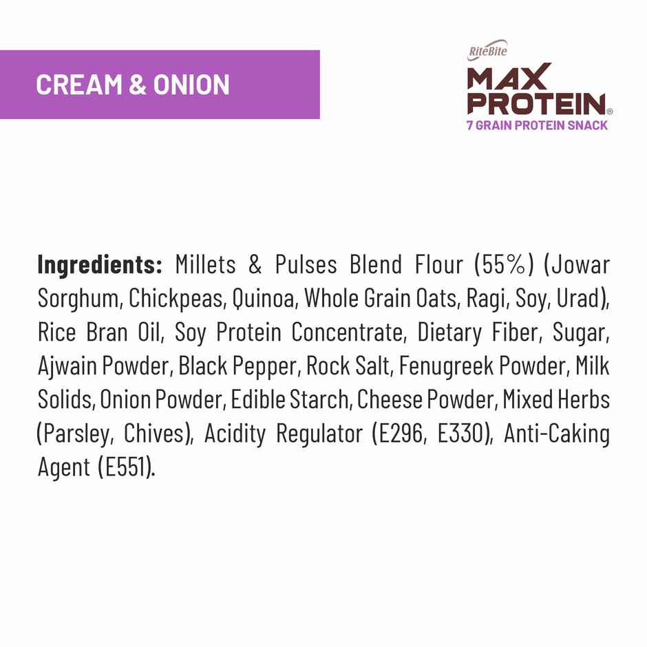 RiteBite Max Protein Cream and Onion Multigrain Protein Chips | 20g Protein | 8g Fiber | Gluten Free