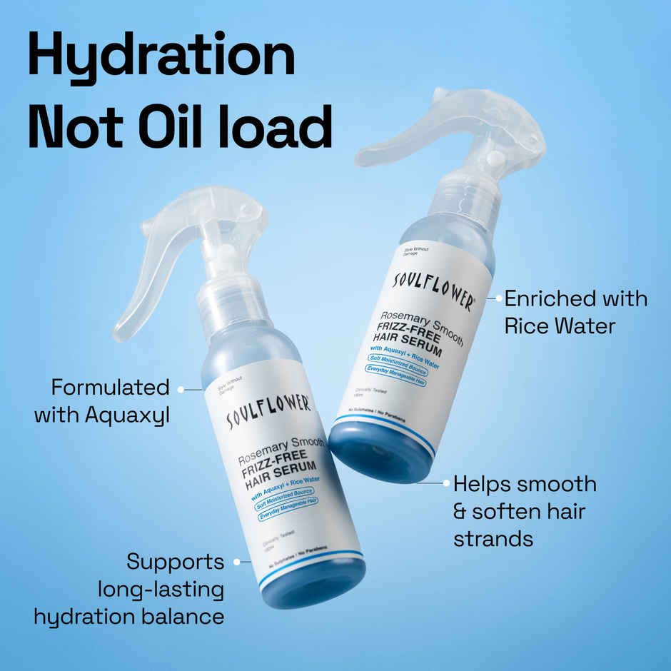 Soulflower Rosemary Frizz-Free Hair Serum with Rice Water & UV Filter for Shiny, Long & Smooth Hair