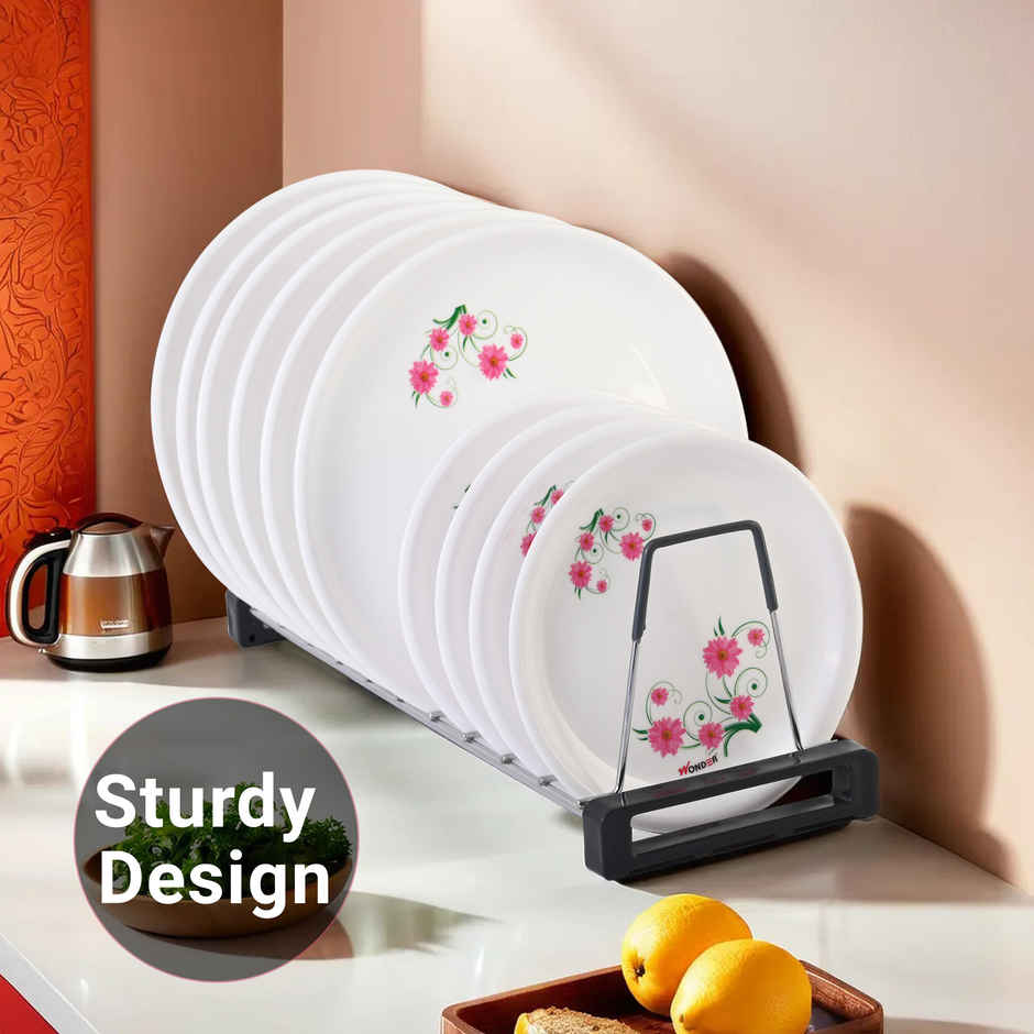 Kuber Industries Stainless Steel Plate Stand | 20 Inch Crockery Organizer | Silver & Grey