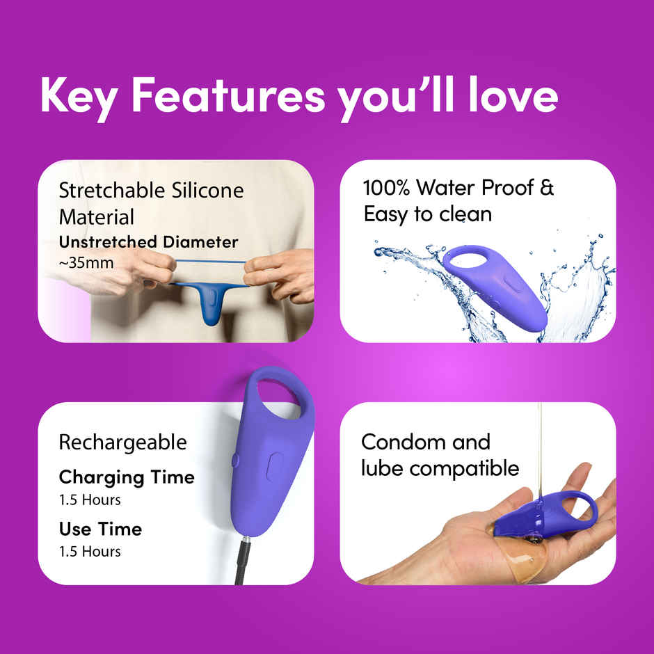 Bold Care Ultra Pleasure Ring Massager For Men & Women - 10 Vibrating Modes - Rechargeable