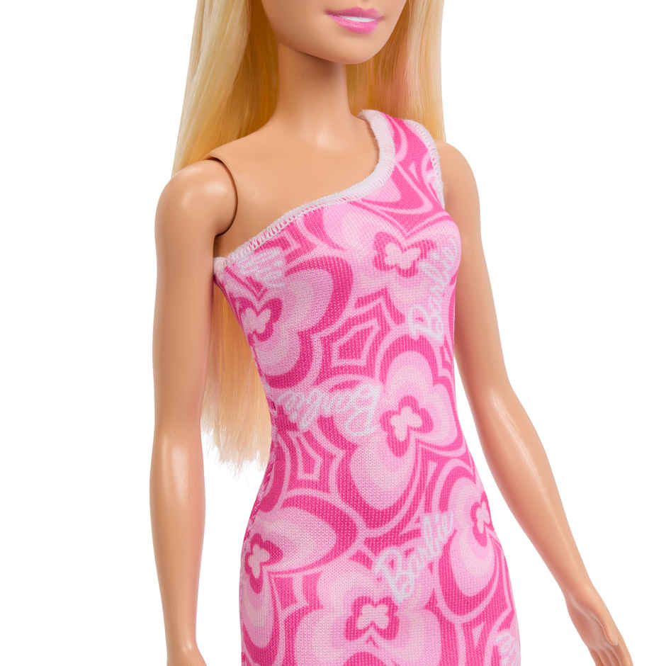 Barbie Fashion Dolls with Variety of Pink Patterned Dresses and Hair Colors