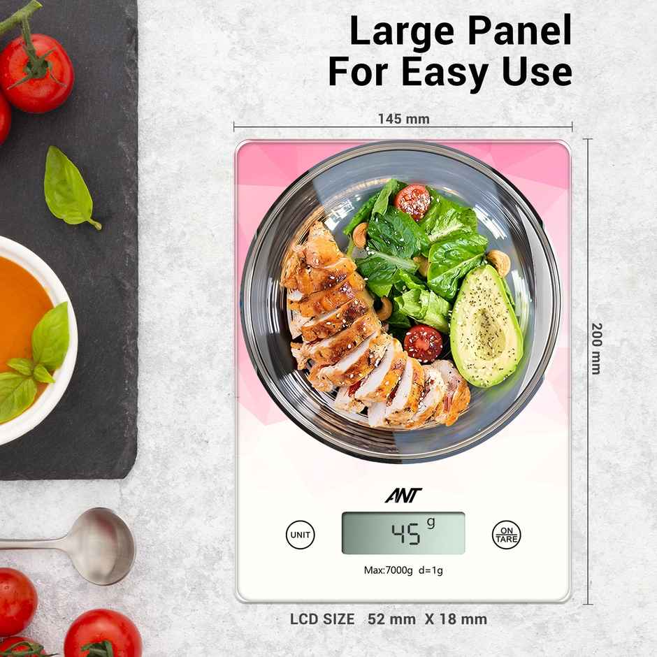 Ant AEKS300 Digital Food Kitchen Scale | Digital Grams | LCD Display | 7 Kg | White