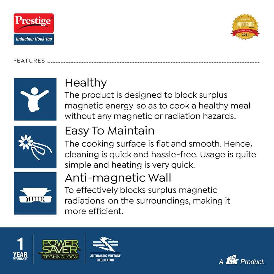 Prestige Induction Cooktop-Xpress, 1200Watts, HV Surge Protection, Easy Clean, 1Year Warranty, Black