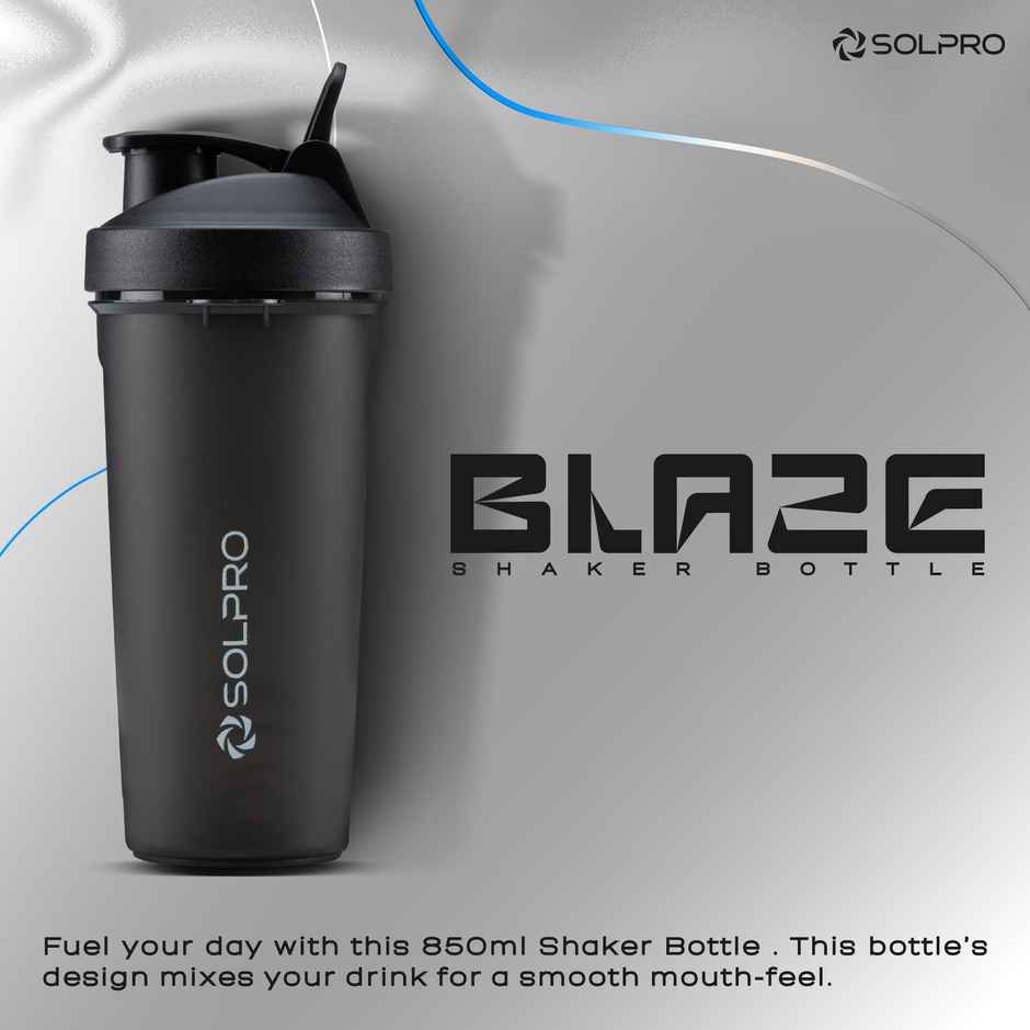 Solpro Blaze Shaker Bottle | Black | BPA Free | 800 ml