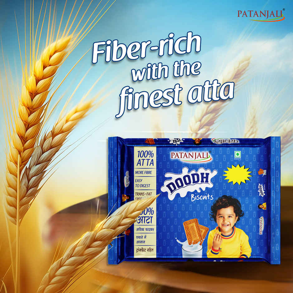 Patanjali Doodh Atta Biscuits - Whole Wheat Milk biscuits, Rich in Fibre