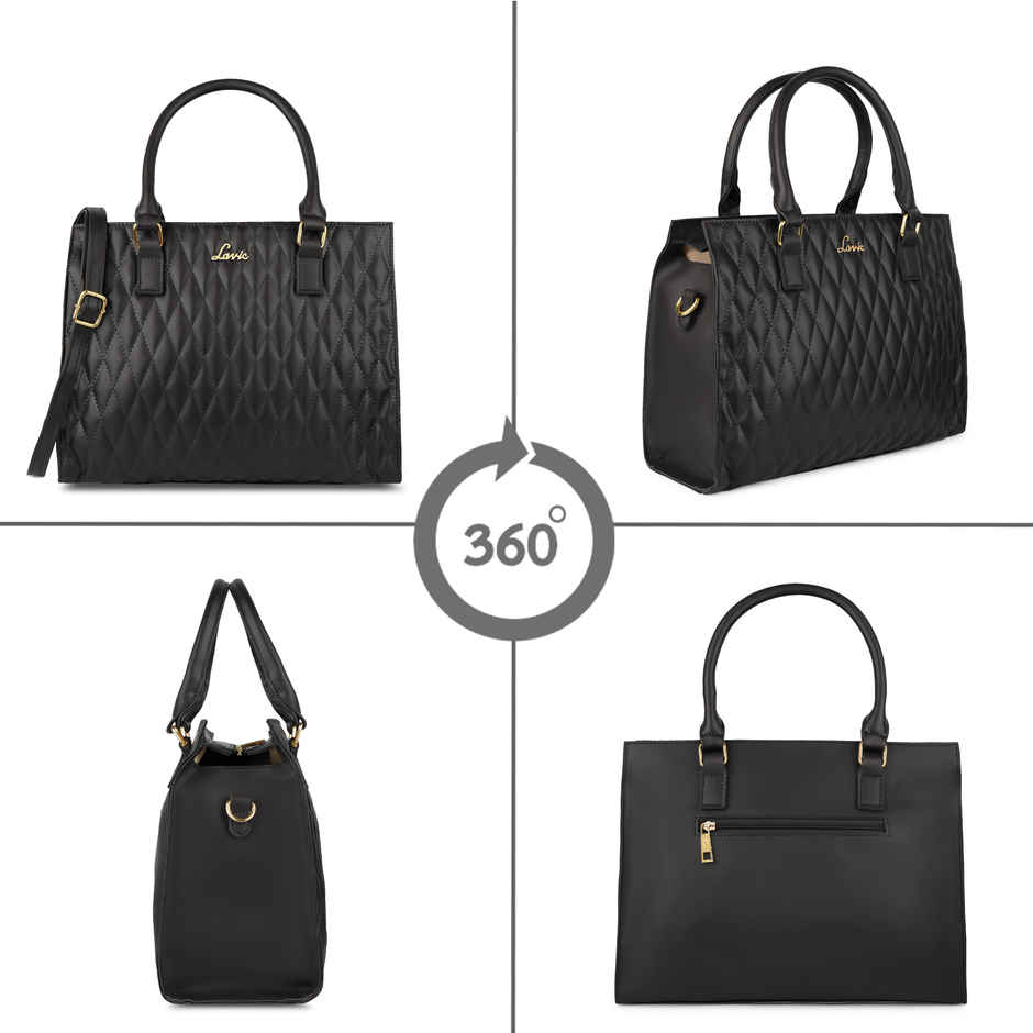 Lavie Womens Stitch Shelly Large Satchel Handbag Black