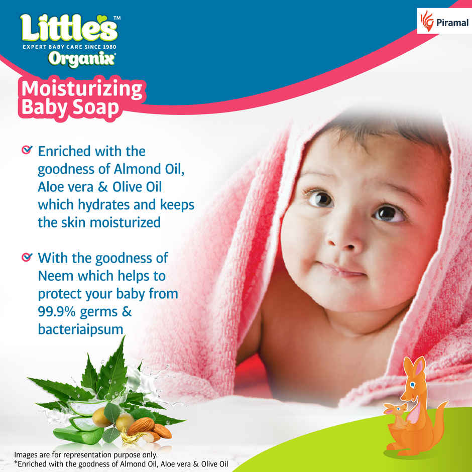 Little's Organix Moisturizing Baby Soap | Organic Almond Oil - Olive Oil - Aloe Vera & Neem