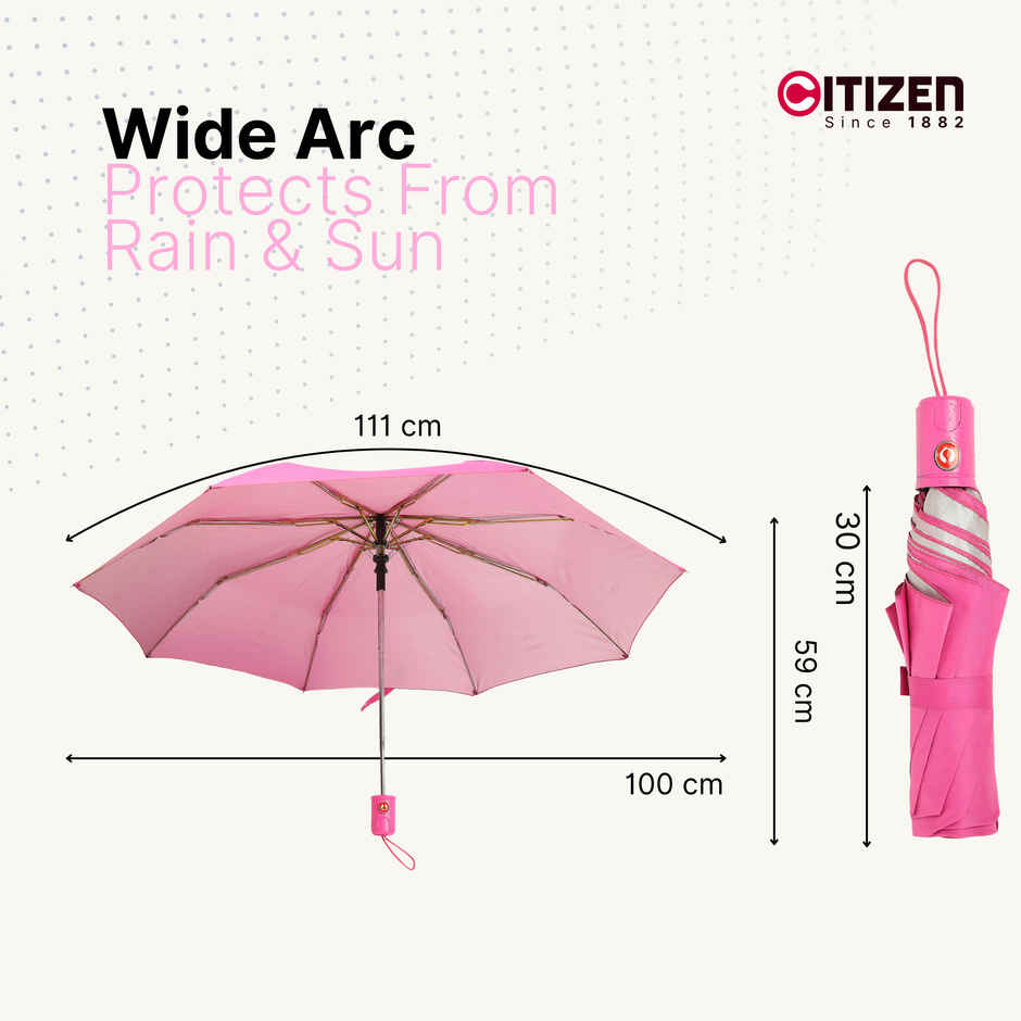 Citizen 3 Fold 22 Inch Auto Pink Mono Silver Umbrella